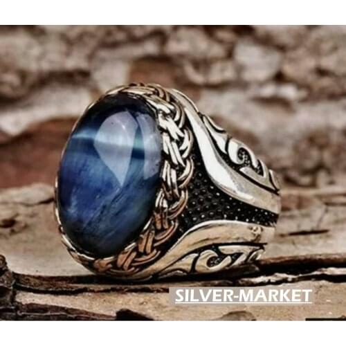 Turkish handmade 925 sterling silver jewelry tigers eye mens ring