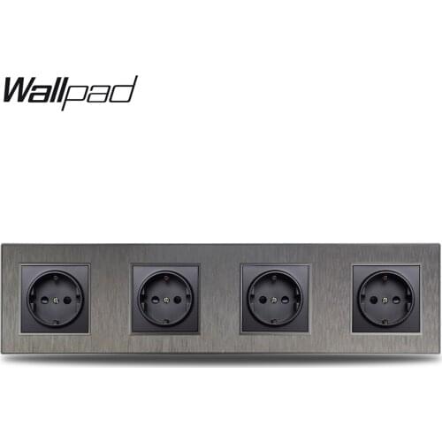 Wallpad S6 Quadruple 4 Way EU Electric Outlet Power Wall Socket Black Silver Gold Brushed PC Plastic Imitating Aluminum