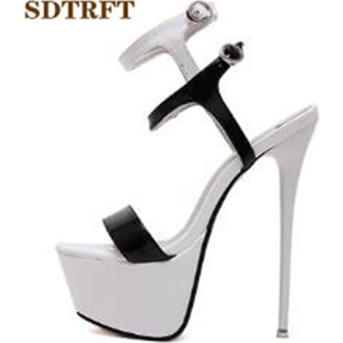 SDTRFT apatos mujer Ladies Double T-strap Sandals 16cm ultra thin high heels fashion sexy shoes woman party Platform pumps