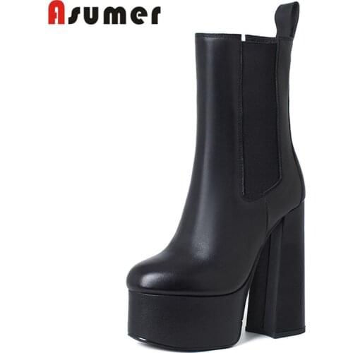 Asumer 2022 Hot Sale Party Nightclub Shoes Women Ankle Boots Stretch Slip On Round Toe Sexy Super High Heels Platform Boots Lady