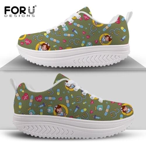 FORUDESIGNS Slimming Women Shoes Casual Height Increasing Shoes Mesh Light Sneakers Nursing Heart Cartoon Platform Shoes