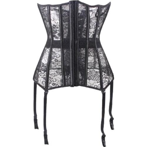 Women Sexy Corset Lace Up Bustier Black Lace Corselet Breathable Waist Training Cincher Boned Corset Plus Size Sexy Underwear