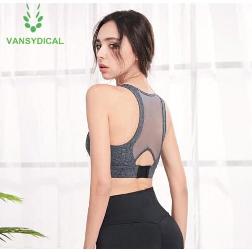 Vansydical Sexy Mesh Sports Yoga Bras Women Gym Bra Crop Top Shockproof Adjustable Fitness Workout Underwear with Padded