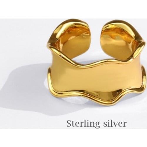 Season Gate 925 Sterling Silver Elegant Personality Creative Wave Wide Irregular Shape Adjustable Size Open Ring SR149