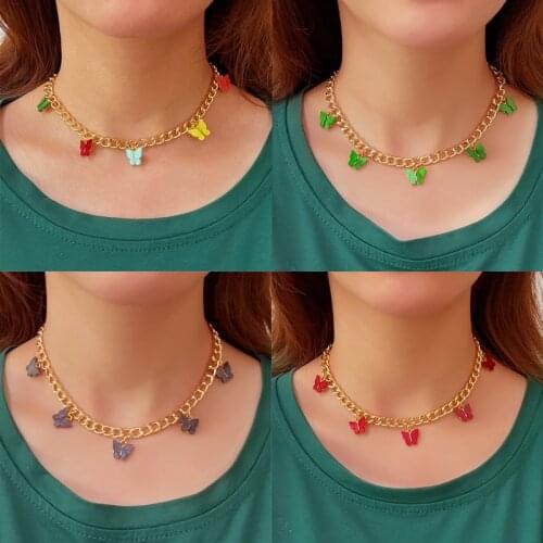 Punk Cubana Neck Chains Butterfly Pendant Necklace for Women Girl Birthday Statement 2021 Vintage Short Choker Aesthetic Jewelry