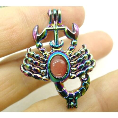 1PC Natural Stone aventurine Quartz Crystal opal Lucky bead Titanium Scorpion Pendant for Diy Jewelry Making necklace woman
