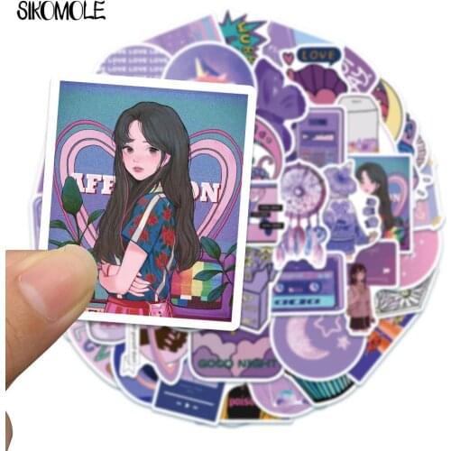 50PCS Cartoon Purple Stickers For Girls Laptop Guitar Luggage Skateboard Bike Car Cool Sticker Decal Kid Toys Decal Stickers F3