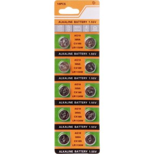10PCS Button Coin Cell Battery AG10 1.5V Watch Batteries SR54 389 189 LR1130 SR1130 Toys Control Remote D08A