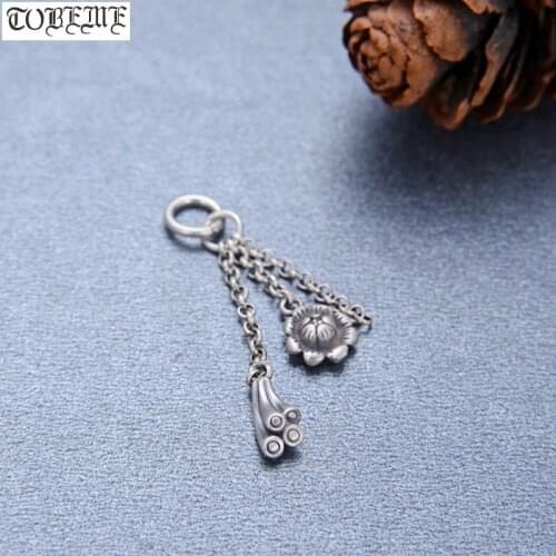 100% 925 Silver Lotus flower Charms Sterling Lotus Pendant Solid Silver Good Luck Charm DIY Bracelet Jewelry Findings