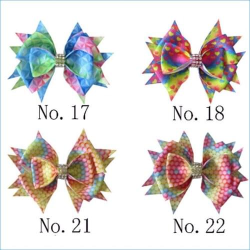 100 BLESSING Girl 3.5" Diamond Rainbow Stylish Hair Bow Clip Unicorn Clover Fruit