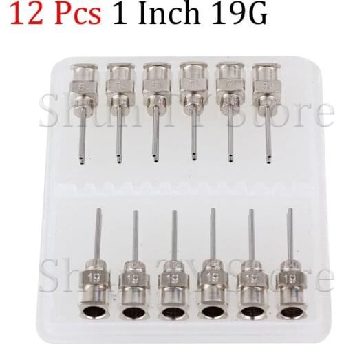 12 Pcs 1/2'' Silver Stainless Steel 19Ga Industrial Liquid Syringe Dispensing Needle with Double Blunt Tips Dispensing Needle
