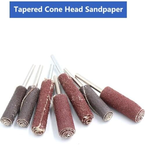 5Pcs Tapered Cone Head Sandpaper Stick Steel Shank & Sand Paper For Polishing Grinding Abrasive Grit Burs Stick Sanding