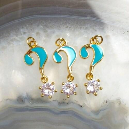 5pcs New Trendy Interesting Question Mark Shape Pendant Drop Oil Gold Brass Plated CZ Pave DIY For Women Funny Special Jewelry Y