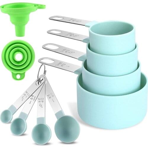 Promotion! 10Pcs Measuring Cup and Spoon Set, Nesting Plastic Handle Small Measure Spoon, Widely Used in Dry and Liquid