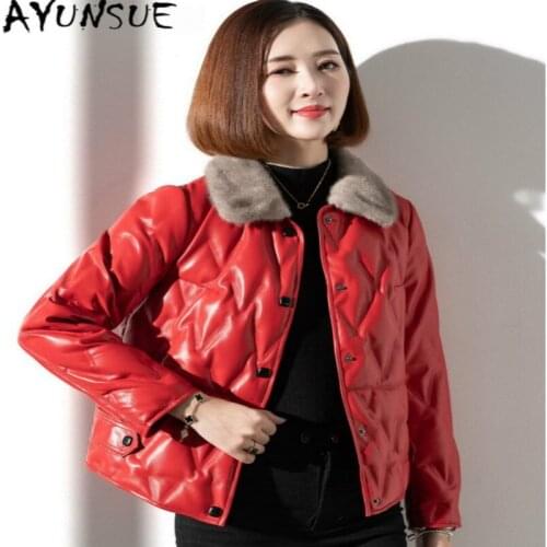 AYUNSUE High Quality Sheepskin Jacket Women Genuine Leather Mink Fur Collar Down Jacket Female Winter Womens Jacket Ropa LW3940