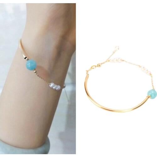 Beadsnice Light Luxury Gold Bangle Bracelet Initial Cute Trendy Fashion Jewelry with Pearl ID 41054