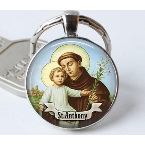 St Anthony Keychain Saint Keyring Bring Love To Your Life Medal Jewelry Gift Religious Cabochon Religious Jewerly Key Chain Ring