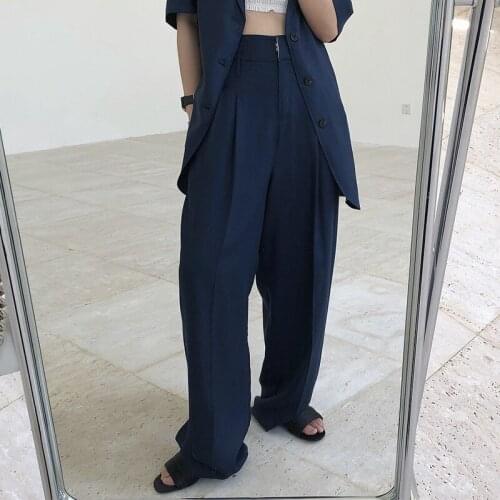 Women Normcore High Waist Pants Wide Leg Loose Casual Pants Summer Trousers