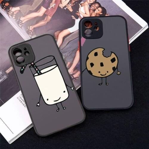 Phone Case For iPhone 12 11 Mini Pro XR XS Max 7 8 Plus X Cute Milk Biscuits BFF Couple Matte transparent cover