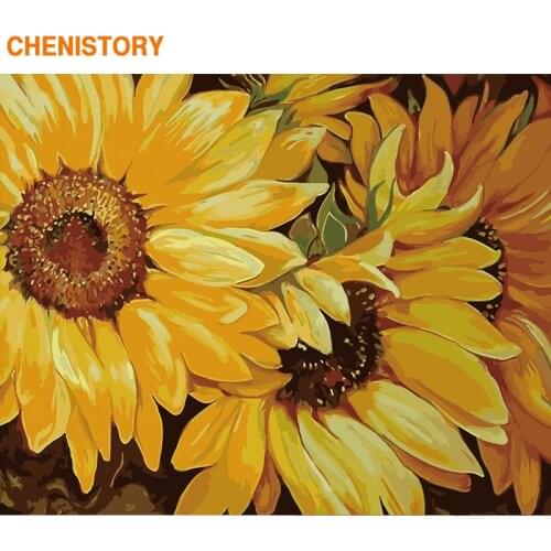 CHENISTORY Frame Sunflower DIY Painting By Numbers Acrylic Paint By Number Handpainted For Home Decor Calligraphy Painting 60x75