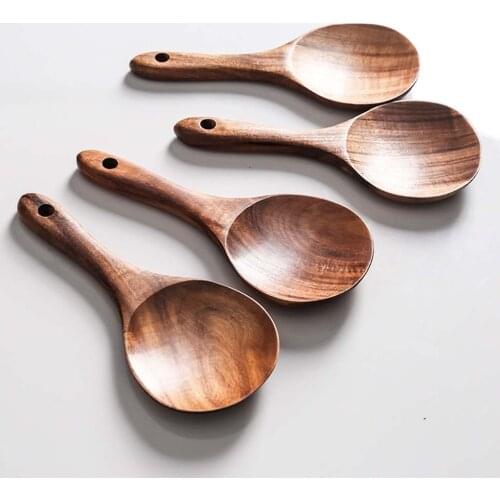 Black Teak Wood Rice Spoon Japanese Style Eco-friendly Serving Spoon Kitchen Tableware Supplies