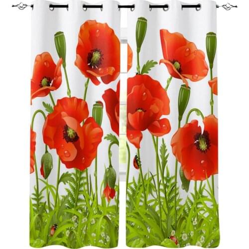 Flower Leaves Green Red Plant Window Curtains Dark Window Blinds Living Room Bathroom Bedroom Kitchen Kids Window Draperies