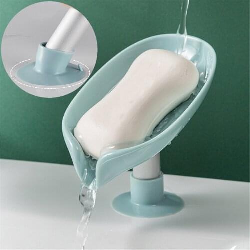 High Quality Soap Box Drain Holder Creative Leaf Shape Soap Rack Suction Cup Sponge Storage Tray Bathroom Shelf Household Gadget