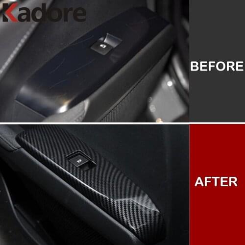 For Toyota Camry 2018 2019 2020 Carbon Fiber Window Lift Switch Button Cover Trims Door Armrest Panel Frame Interior Accessories