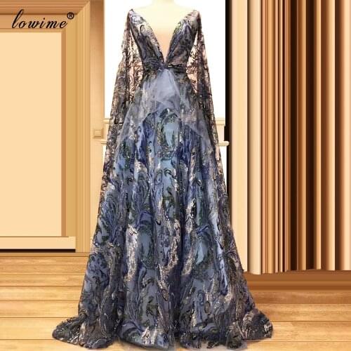 Elegant Muslim Evening Dresses Long Sexy Evening Gowns Special Lace Celebrity Dresses With Cape Women Wedding Party Dresses