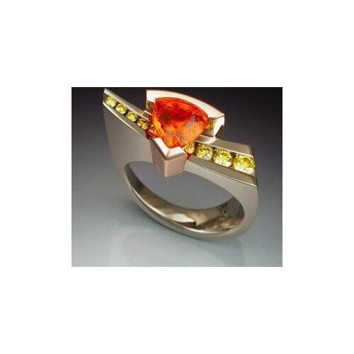 Hainon Fashion Triangle Red Zircon Gold Color Rings for Women Crystal Geometric Engagement Promise Ring Jewelry Gifts