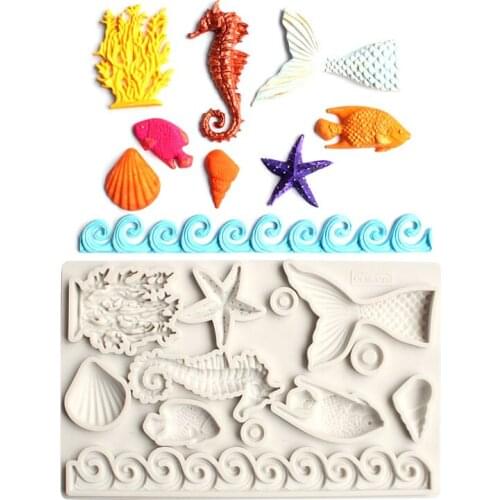 Fondant Cake Decorating Tools Shell Mermaid Tail Starfish Conch Silicone Molds Chocolate Candy Sugarcraft Gummypaste Moulds