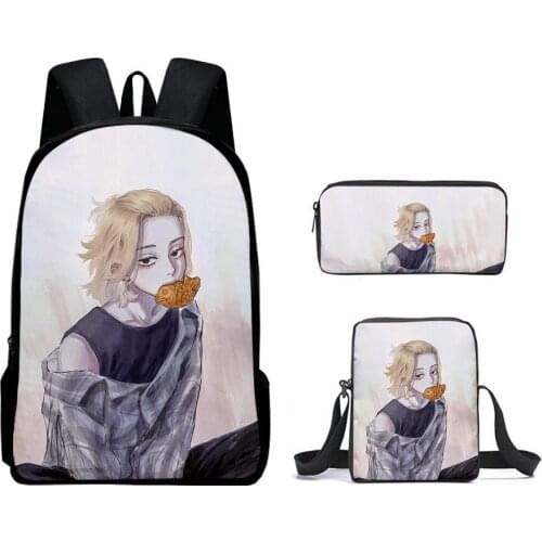 3D Tokyo Revengers School Bags Backpack 3 Piece Set Unisex Backpacks Boys Girls Teenager Laptop Oxford Waterproof Bags
