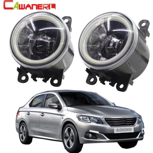 Cawanerl For Peugeot 301 2012-2018 Car H11 LED Lamp Fog Light Kit 4000LM Angel Eye DRL Daytime Running Light 12V Accessories