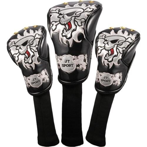 New 4Colors Skull Head Premium Leather Golf Head Covers for Driver & Fairway Woods