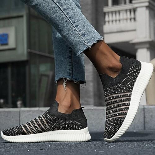 Women Flat Breathable Sneakers Soft Slip on Casual Shoes Woman Mesh Plus Size 43 Vulcanize 2021 Chaussure Femme Basket Blanche