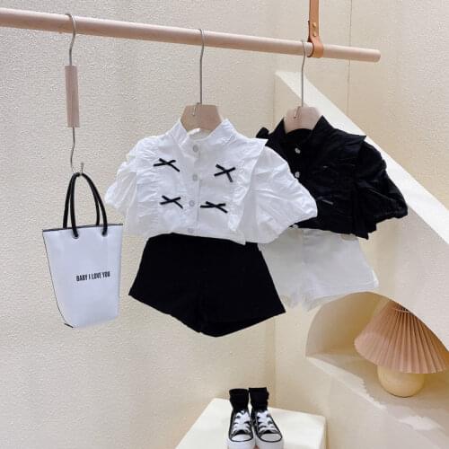 Summer Girl Suit 2021 New Western Style Fashionable Short-Sleeved Shirt Casual Korean Girl Two-Piece Baby Girl Clothes