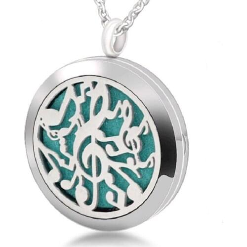 Magnetic Stainless Steel Aromatherapy Necklace Jewelry Music Symbol Perfume Locket Pendant Essential Oil Diffuser Locket