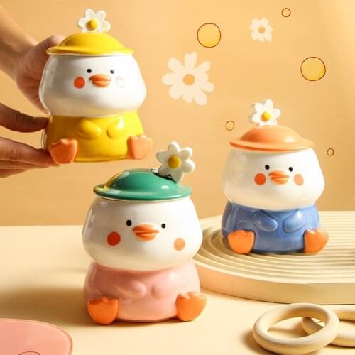 Kawaii Cartoon Duck Ceramic Mug With Lid Spoon Cute Large Capacity Coffee Mugs Creative Personality Couple Cup Student Gift Cups
