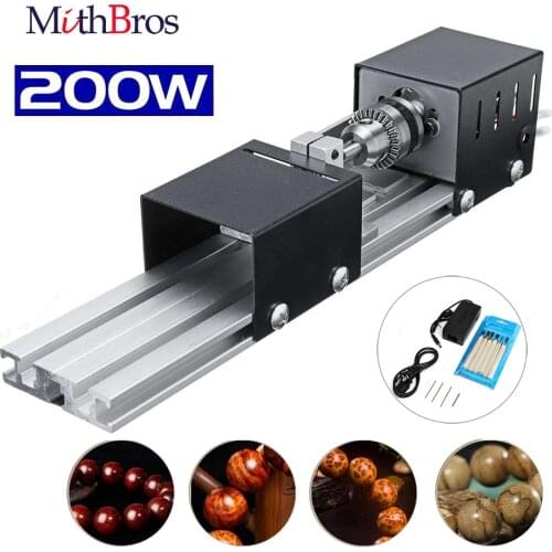 CNC Mini Lathe Beads Machine Woodwork DIY Lathe Milling machine Grinding Polishing Beads Drill Rotary Tool Set DC12-24V 200W