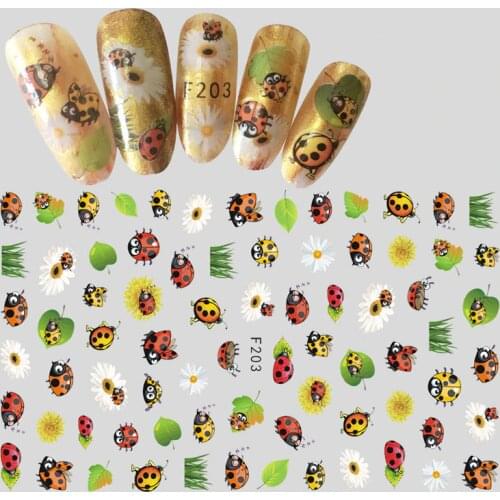 Nail Sticker Decals 3D Nails Slider Art Ladybug Flower Leaf Design Decoration Manicure Adhesive Foil Wraps Pegatinas Polish