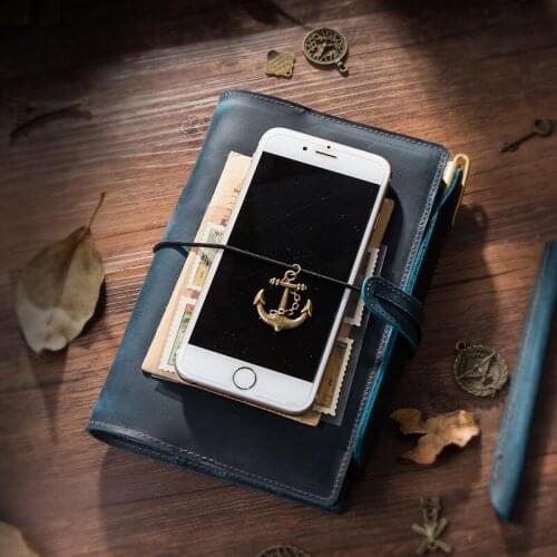 A5 logo Genuine Leather Notebook Diary Spiral Loose leaf Binder Office Travelers Mini Writing Pads Notepad with Rings Notebooks