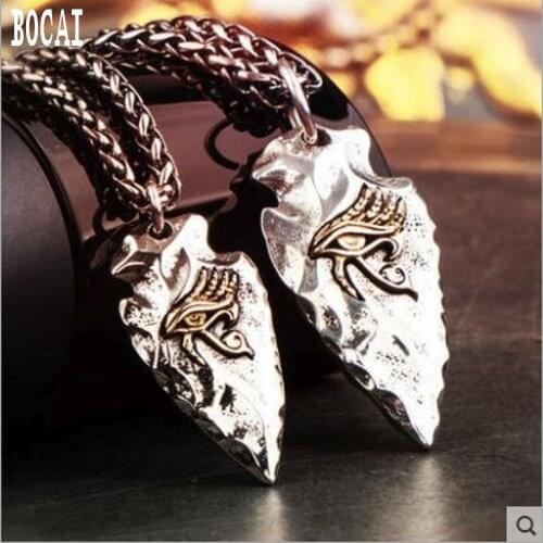 100% real S925 silver Horus eye necklace original vintage Thai silver stone spear pendant clavicle chain silver jewelry