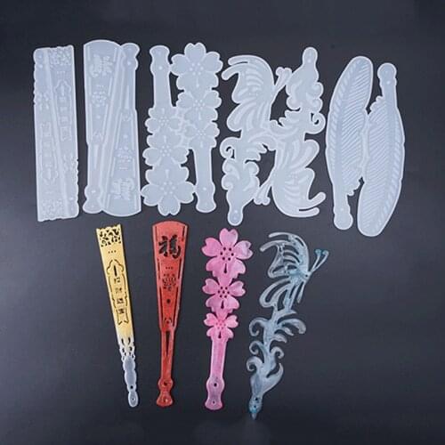 Beautiful Fan Shaped Crystal Epoxy Resin Molds DIY Cherry Blossom Lucky Fortune Butterfly Hollow Feather Silicone Molds