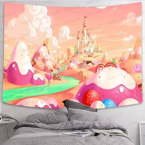Simsant Candy Castle Tapestry Fairy Tale Forest Art Wall Hanging Tapestries for Living Room Home Dorm Decor Banner