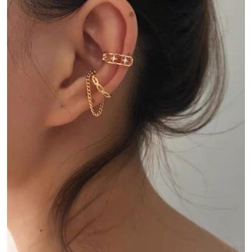 SIPENGJEL Long Chain Ear Cuff Set Non-Piercing Clips Fake Cartilage Earring Fake Piercing Clip on Earrings For Women Jewelry