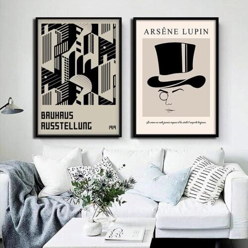 Modern Vintage Arsene Lupin Poster Abstract Geometric Canvas Painting Bauhaus Wall Art Print Pictures Bedroom Interior Decor