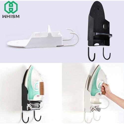 WHISM Ironing Board Storage Rack with Hooks Wall Mount Household Organizer White/Black Iron Stand Shelf Home Room Storage Holder