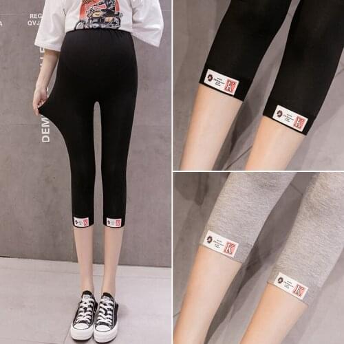 673# Maternity Pants Summer Cotton Support Abdomen Elastic Waist Belly Support Cropped Pants Maternity Trousers