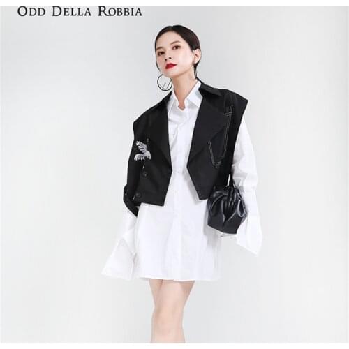 OddDellaRobbia 2021 Spring Women Fashion Suit Vest Personality Coconut Tree Print Lapel Short Waistcoat Jacket Streetwear 1513