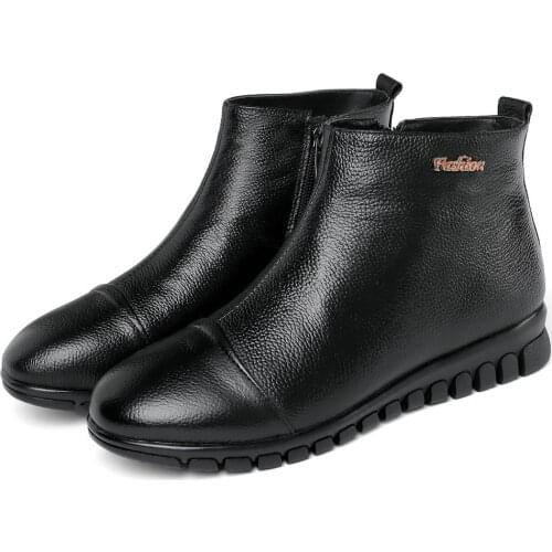 Vintage Women Boots Soft Bottom Cow Leather Martin Boots Women Winter Warm Flat Ankle Boots Autumn Cowhide Casual Shoes
